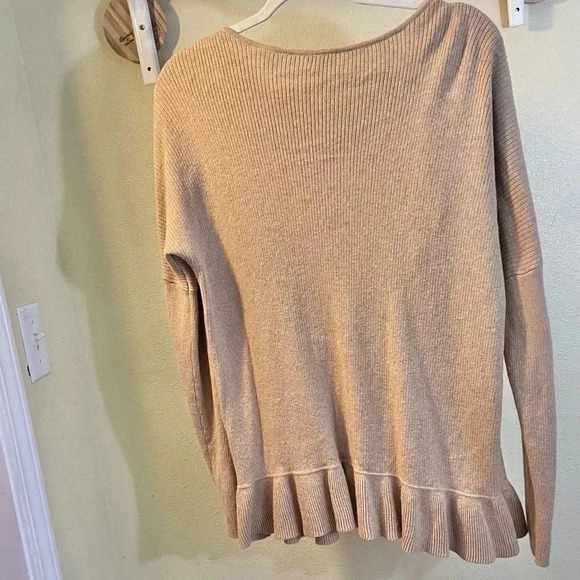 Project Women's Sweater Cardigan Convertible Ruffle Tan Cashmere Blend Sz M - Picture 3 of 9